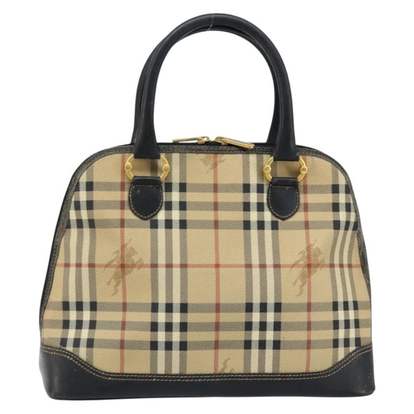 Burberrys Nova Check Hand Bag PVC Beige Gold Auth bs33587