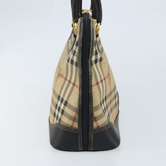 Burberrys Nova Check Hand Bag PVC Beige Gold Auth bs33587