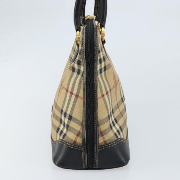 Burberrys Nova Check Hand Bag PVC Beige Gold Auth bs33587