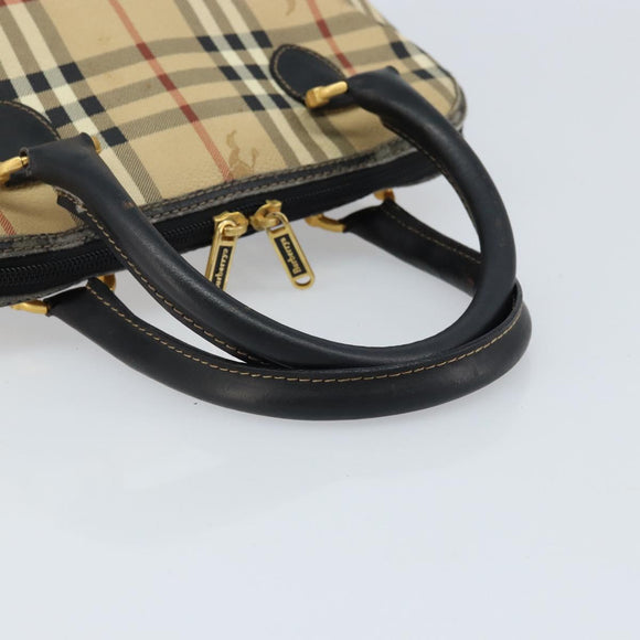 Burberrys Nova Check Hand Bag PVC Beige Gold Auth bs33587