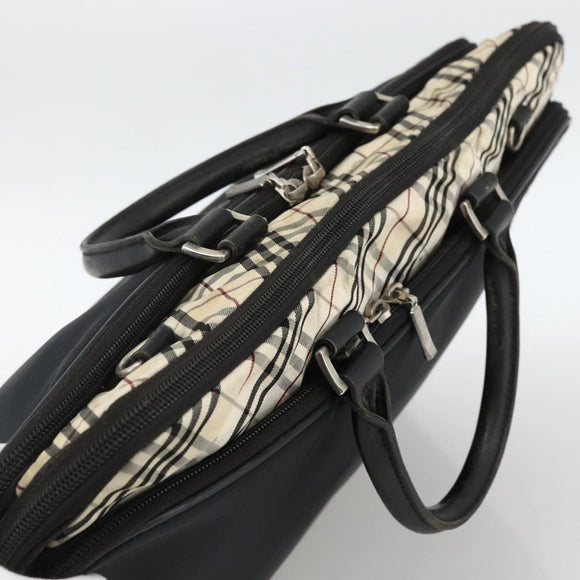 BURBERRY Nova Check Black label Hand Bag Nylon Silver Black Auth bs33588