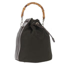 GUCCI Bamboo Hand Bag Nylon Khaki Silver 001 3754 1657 Auth bs33590-1