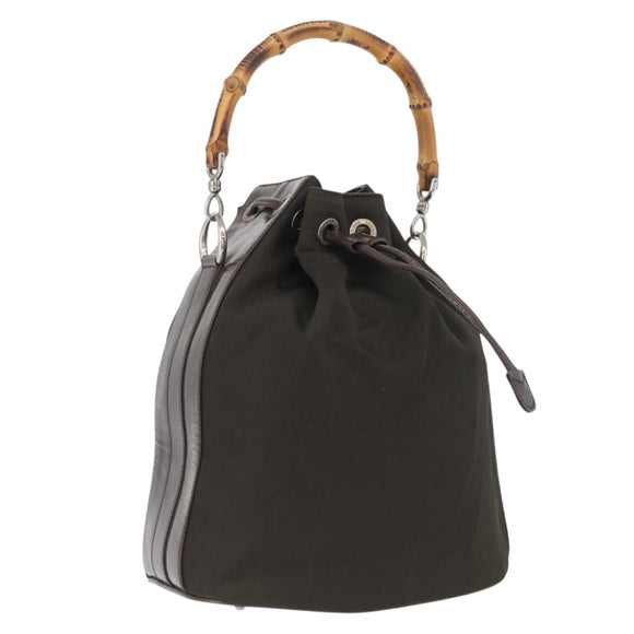 GUCCI Bamboo Hand Bag Nylon Khaki Silver 001 3754 1657 Auth bs33590
