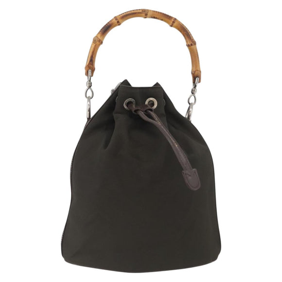 GUCCI Bamboo Hand Bag Nylon Khaki Silver 001 3754 1657 Auth bs33590