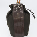GUCCI Bamboo Hand Bag Nylon Khaki Silver 001 3754 1657 Auth bs33590-4