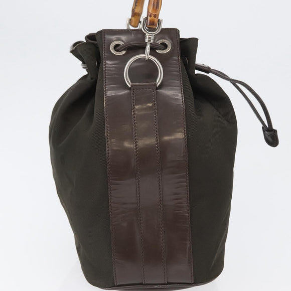 GUCCI Bamboo Hand Bag Nylon Khaki Silver 001 3754 1657 Auth bs33590