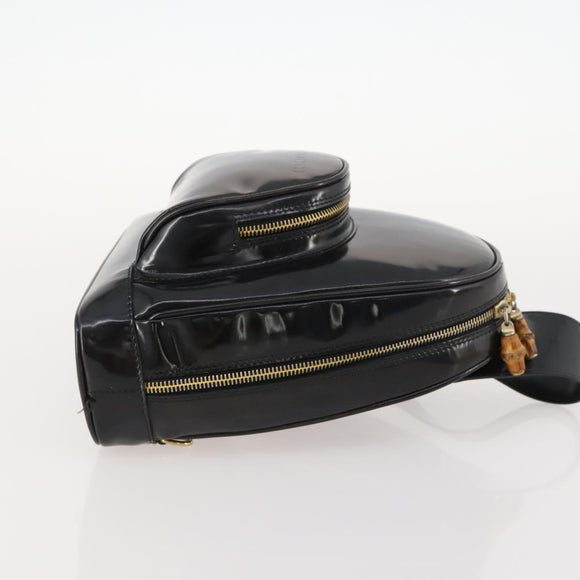 GUCCI Bamboo Body Bag Patent leather Black Gold Auth bs33591