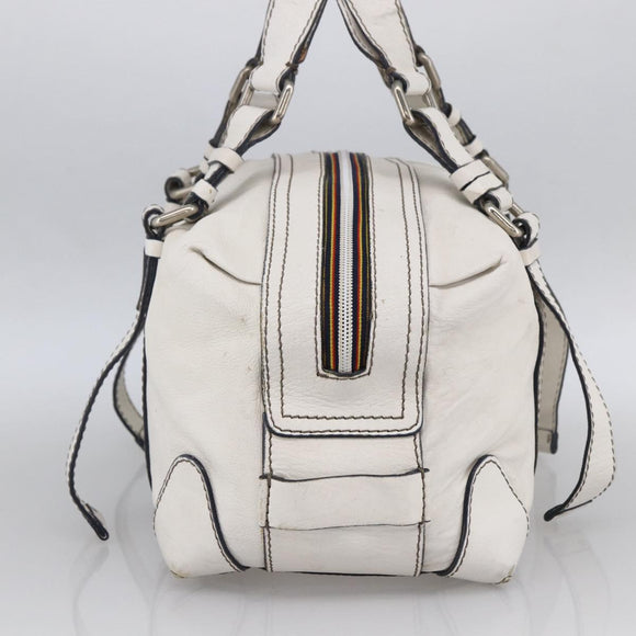 Chloe Hand Bag Leather White Silver Auth bs33592