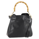 GUCCI Bamboo Hand Bag Leather 2way Black Gold 001 1705 1638 Auth bs33593-1