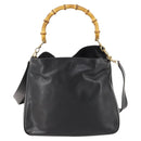 GUCCI Bamboo Hand Bag Leather 2way Black Gold 001 1705 1638 Auth bs33593-2