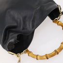 GUCCI Bamboo Hand Bag Leather 2way Black Gold 001 1705 1638 Auth bs33593-6