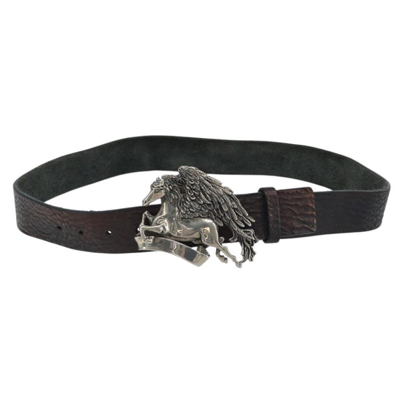 GUCCI Belt Leather 42.5"" Brown Silver 256262 Auth bs33597