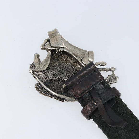 GUCCI Belt Leather 42.5"" Brown Silver 256262 Auth bs33597