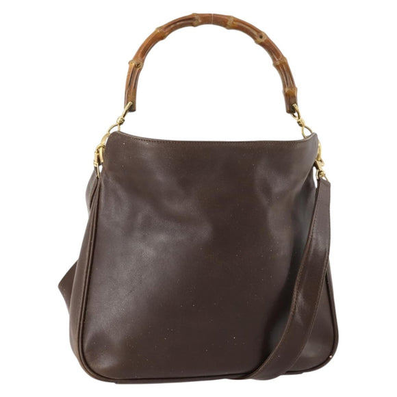 GUCCI Bamboo Hand Bag Leather 2way Brown Gold 001 3444 1638 Auth bs33606