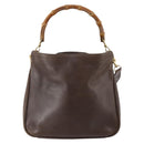 GUCCI Bamboo Hand Bag Leather 2way Brown Gold 001 3444 1638 Auth bs33606-13