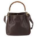 GUCCI Bamboo Hand Bag Leather 2way Brown Gold 001 3444 1638 Auth bs33606-2