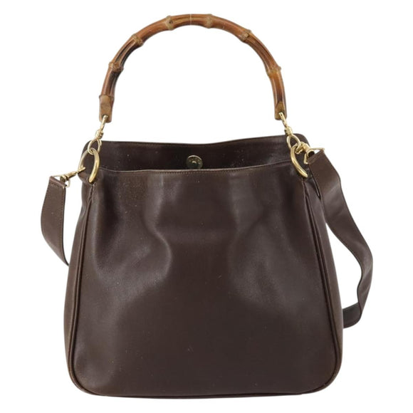 GUCCI Bamboo Hand Bag Leather 2way Brown Gold 001 3444 1638 Auth bs33606