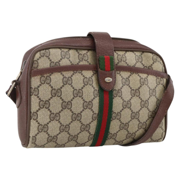 GUCCI GG Supreme Web Sherry Line Bag PVC Beige Gold 89 02 055 Auth bs33607
