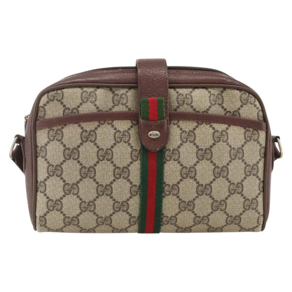 GUCCI GG Supreme Web Sherry Line Bag PVC Beige Gold 89 02 055 Auth bs33607