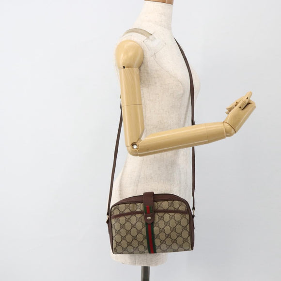 GUCCI GG Supreme Web Sherry Line Bag PVC Beige Gold 89 02 055 Auth bs33607