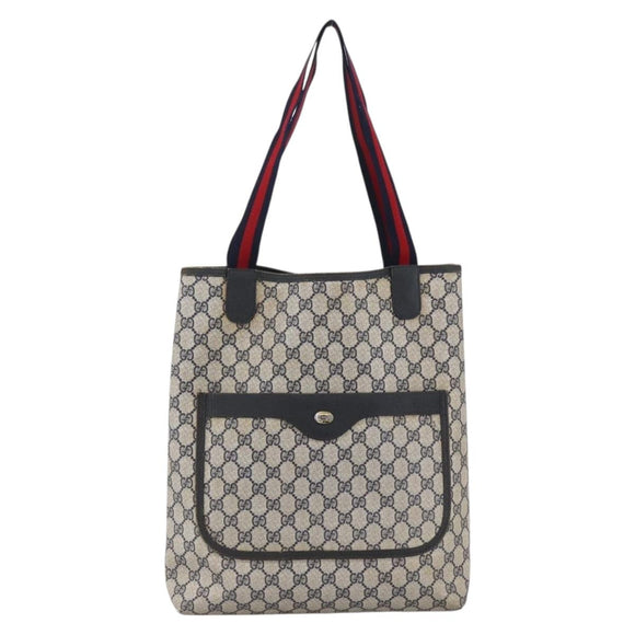 GUCCI GG Supreme Sherry Line Tote Bag PVC Navy Gold 120 02 003 Auth bs33609