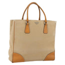 PRADA Hand Bag Canvas Beige Silver Auth bs33611-1