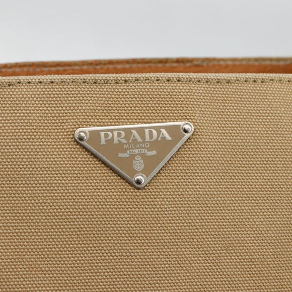 PRADA Hand Bag Canvas Beige Silver Auth bs33611