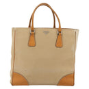 PRADA Hand Bag Canvas Beige Silver Auth bs33611-13
