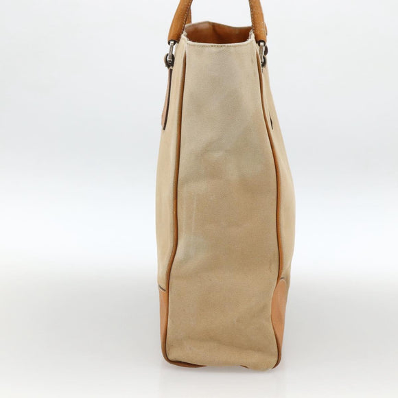 PRADA Hand Bag Canvas Beige Silver Auth bs33611