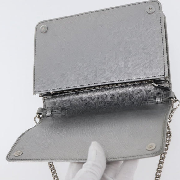 PRADA Schoudertas met kettingband Saffiano leer Zilver Auth bs33612