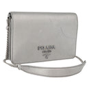 PRADA Schoudertas met kettingband Saffiano leer Zilver Auth bs33612-1