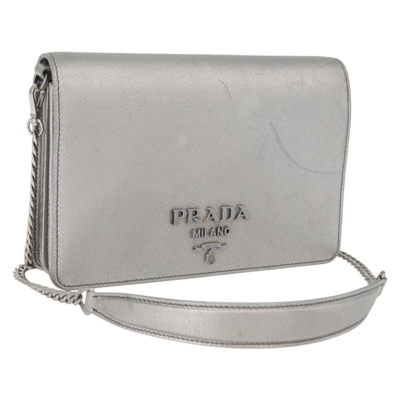 PRADA Schoudertas met kettingband Saffiano leer Zilver Auth bs33612