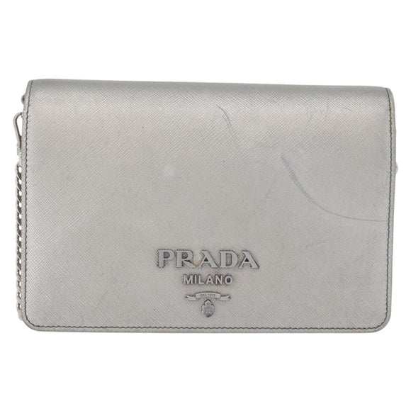 PRADA Schoudertas met kettingband Saffiano leer Zilver Auth bs33612