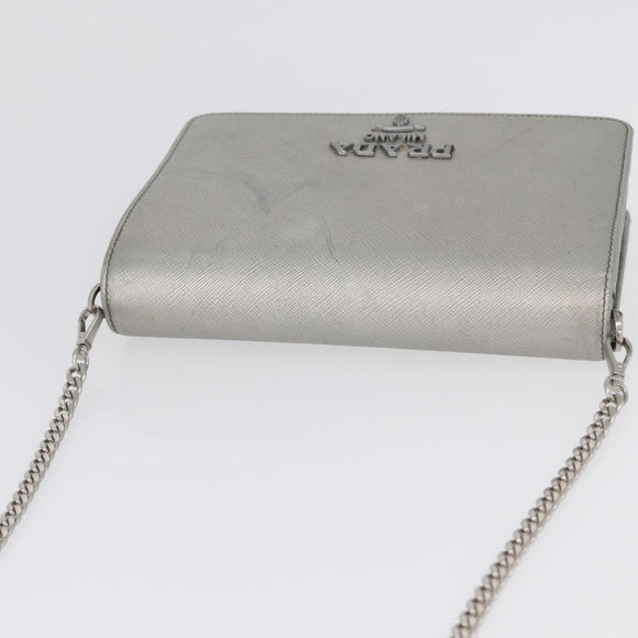 PRADA Schoudertas met kettingband Saffiano leer Zilver Auth bs33612