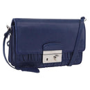 PRADA Umhängetasche Leder Blau Silber Auth bs33613-1