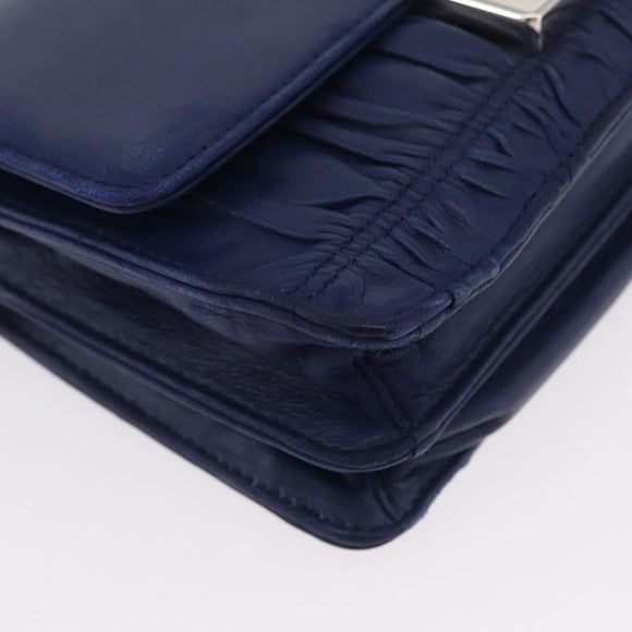 PRADA Umhängetasche Leder Blau Silber Auth bs33613