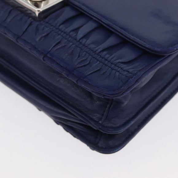 PRADA Umhängetasche Leder Blau Silber Auth bs33613