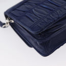 PRADA Umhängetasche Leder Blau Silber Auth bs33613-17