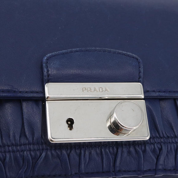 PRADA Umhängetasche Leder Blau Silber Auth bs33613