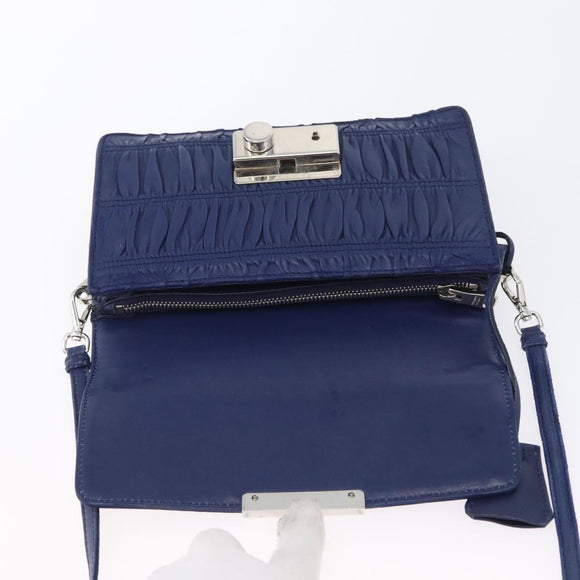 PRADA Umhängetasche Leder Blau Silber Auth bs33613