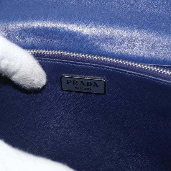 PRADA Umhängetasche Leder Blau Silber Auth bs33613