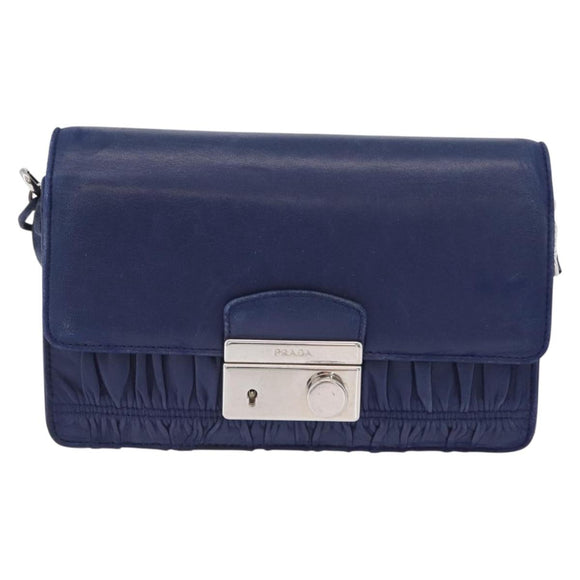 PRADA Umhängetasche Leder Blau Silber Auth bs33613