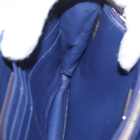 PRADA Umhängetasche Leder Blau Silber Auth bs33613