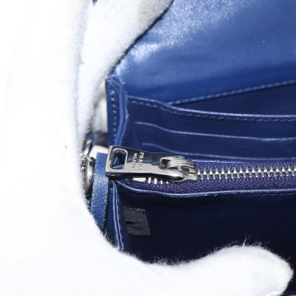 PRADA Umhängetasche Leder Blau Silber Auth bs33613