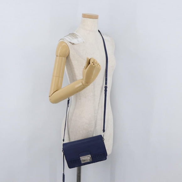 PRADA Umhängetasche Leder Blau Silber Auth bs33613