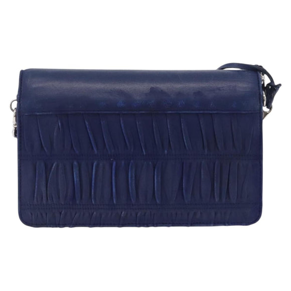 PRADA Umhängetasche Leder Blau Silber Auth bs33613