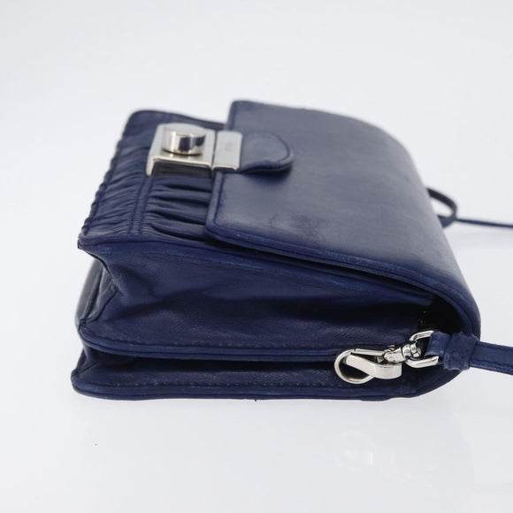PRADA Umhängetasche Leder Blau Silber Auth bs33613