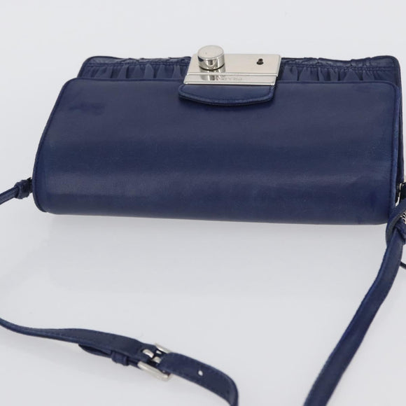 PRADA Umhängetasche Leder Blau Silber Auth bs33613