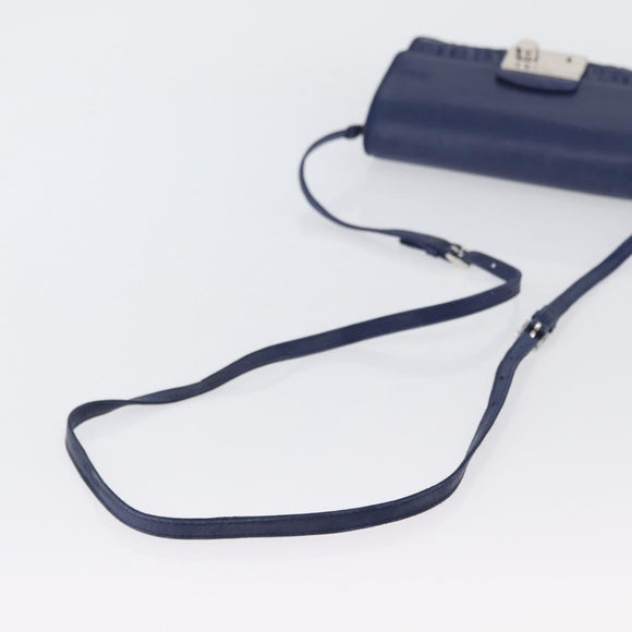 PRADA Umhängetasche Leder Blau Silber Auth bs33613