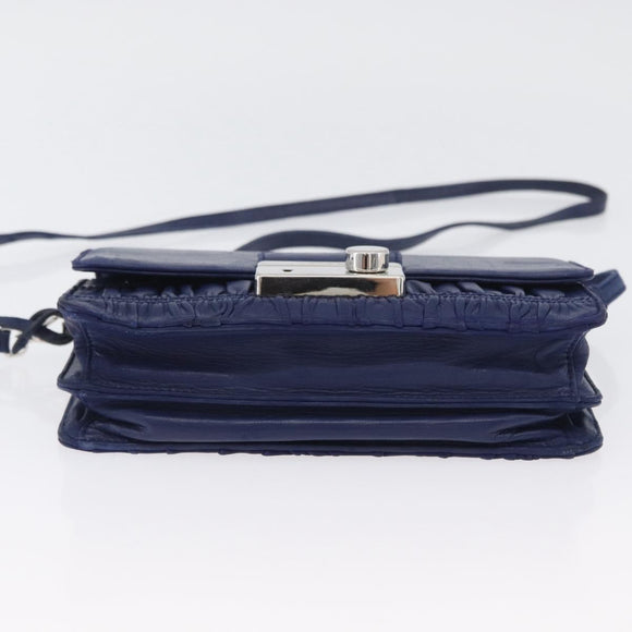 PRADA Umhängetasche Leder Blau Silber Auth bs33613